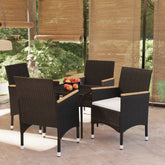 9 Piece Garden Dining Set with Cushions Black